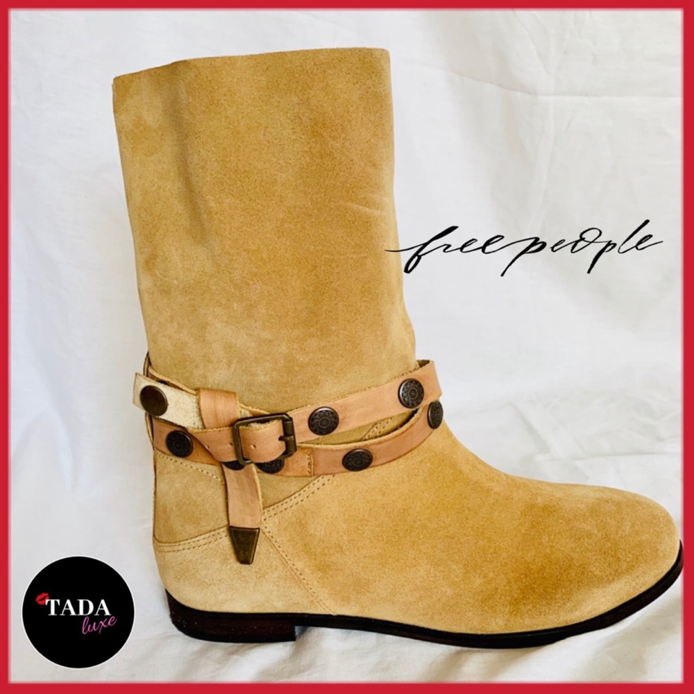 NEW. free people Suede Boots with Buckle Straps